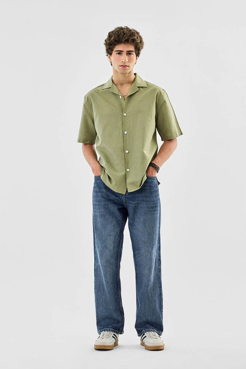 سنيتش Cuban Collar Linen Blend Shirt